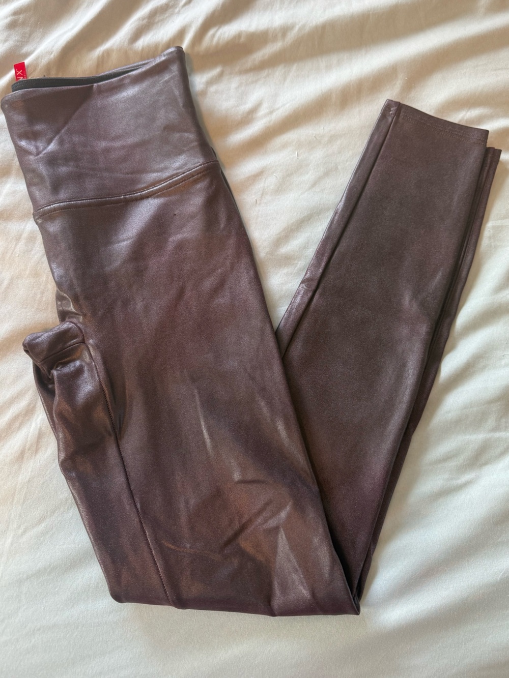 SPANX Deep Plum Leggings with Red Brand Tag
